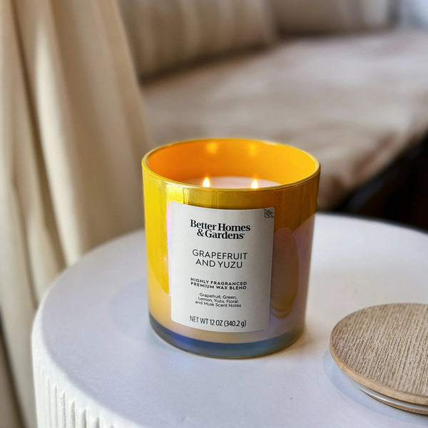 Grapefruit & Yuzu Scented 2-Wick Iridescent Jar Candle - 1 pack - 12 oz per pack - plus 3 My Outlet Mall Resealable Storage Pouches