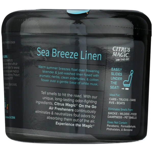 On the Go Solid Air Freshener for Auto, Sea Breeze Linen - 1 pack - 8 oz per pack - plus 3 My Outlet Mall Resealable Storage Pouches