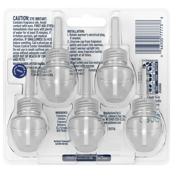 PlugIns Scented Oil 5 Refills, Air Freshener, Apple Cinnamon, Essential Oil Infused Wall Plug In, 3.35 FL oz - 1 pack - 5 Count per pack - plus 3 My Outlet Mall Resealable Storage Pouches