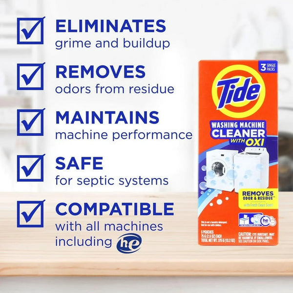 Washing Machine Cleaner with Oxi Powder, Odor Eliminator and Washer Residue Remover- 2 packs - 4 count per pack - plus 3 My Outlet Mall Resealable Storage Pouches