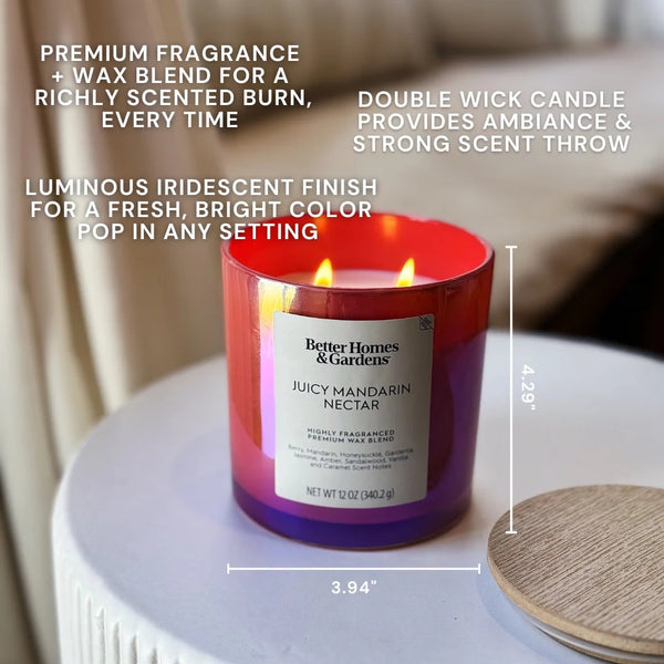 Juicy Mandarin Nectar Scented 2-Wick Iridescent Jar Candle - 1 pack - 12 oz per pack - plus 3 My Outlet Mall Resealable Storage Pouches