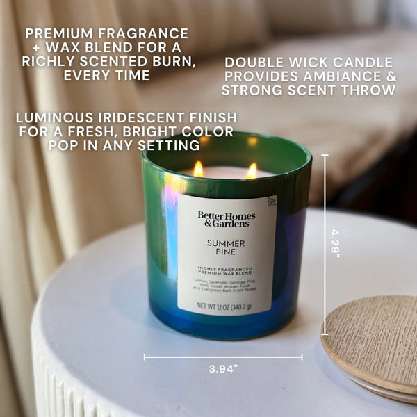 Summer Pine Scented 2-Wick Iridescent Jar Candle - 1 pack - 12 oz per pack - plus 3 My Outlet Mall Resealable Storage Pouches