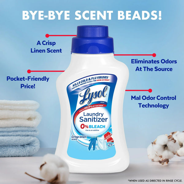 Laundry Sanitizer Additive, 0% Bleach, Crisp Linen - 1 pack - 41 oz per pack - plus 3 My Outlet Mall Resealable Storage Pouches