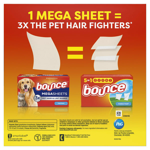 Pet Hair and Lint Guard Mega Dryer Sheets, Fresh Scent- 1 pack - 130 count per pack - plus 3 My Outlet Mall Resealable Storage Pouches