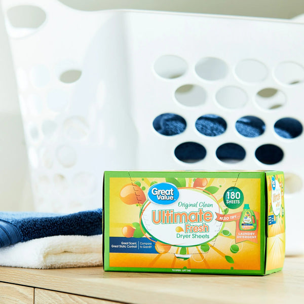Ultimate Fresh Dryer Sheets, Original Clean, Compare to Gain - 1 pack - 180 Count - plus 3 My Outlet Mall Resealable Storage Pouches