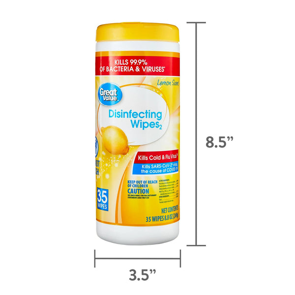 Disinfecting Wipes, Lemon Scent - 1 pack - 35 count per pack - plus 3 My Outlet Mall Resealable Storage Pouches