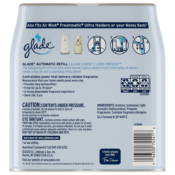 Automatic Spray Refills, Air Freshener, Infused with Essential Oils, Clean Linen - 2 packs - 2 count per pack - plus 3 My Outlet Mall Resealable Storage Pouches