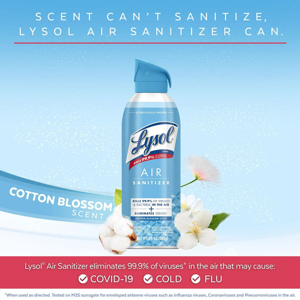 Air Sanitizer Spray, For Air Sanitization & Odor Elimination, Cotton Blossom Scent - 2 packs - 10Fl oz per pack - plus 3 My Outlet Mall Resealable Storage Pouches