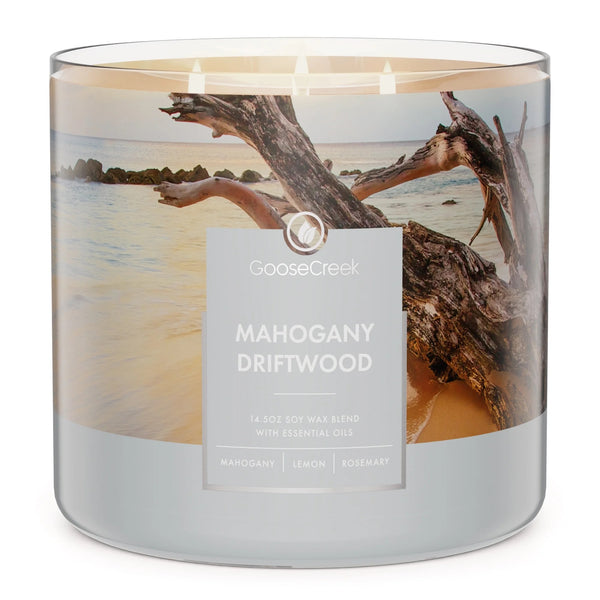 Mahogany Driftwood Scented 3 Wick Jar Candle - 2  packs - 14.5 oz per pack - plus 3 My Outlet Mall Resealable Storage Pouches
