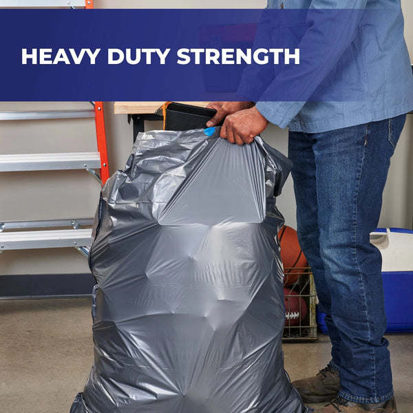 Steelsak Heavy Duty Large Trash Bags, Gray, Unscented, 39 gallon - 2 packs - 30 count per pack - plus 3 My Outlet Mall Resealable Storage Pouches