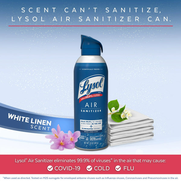 Air Sanitizer Spray, For Air Sanitization and Odor Elimination, White Linen Scent - 2 packs - 10Fl oz per pack - plus 3 My Outlet Mall Resealable Storage Pouches