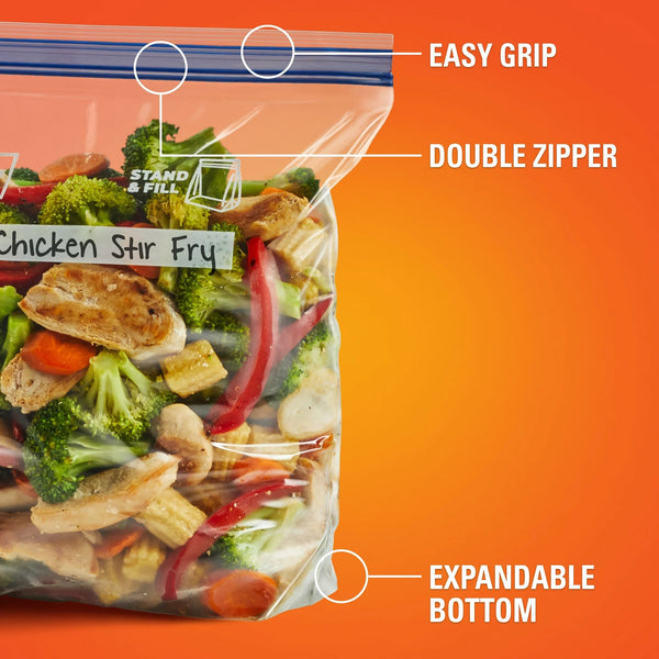 Press to Close Plastic Freezer Bags, Gallon Size - 1 Pack - 40 Count per pack- plus 3 My Outlet Mall Resealable Storage Pouches
