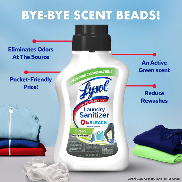Sport Laundry Sanitizer Additive, for Gym Clothes and Activewear, 0% Bleach - 1 pack - 41 oz per pack - plus 3 My Outlet Mall Resealable Storage Pouches