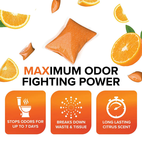 Tst Rv Toilet Treatment Drop-ins, Orange Citrus Scent - 2 packs - 15 count per pack - plus 3 My Outlet Mall Resealable Storage Pouches
