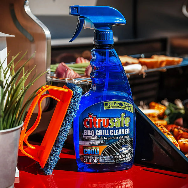 BBQ Grill Scrubber Handle & 3 Heavy Duty Replaceable Blue Nylon Scrubber Pads - 2 packs -  1 count per pack - plus 3 My Outlet Mall Resealable Storage Pouches