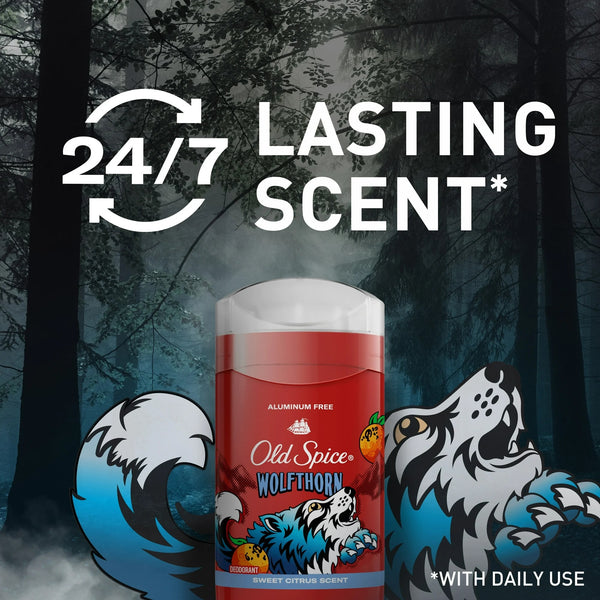 Old Spice Aluminum Free Men's Deodorant, Invisible Solid Stick, Wolfthorn, Sweet Citrus Scent - 1 pack - 3.8 oz per pack - plus 3 My Outlet Mall Resealable Storage Pouches