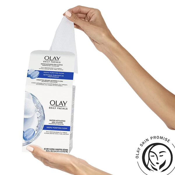 Olay Daily Deeply Purifying Cleansing Wipes Dry Cloth Face Wash and Makeup Remover Wipes,Fragrance-Free - 6 pack - 66 count - plus 3 My Outlet Mall Resealable