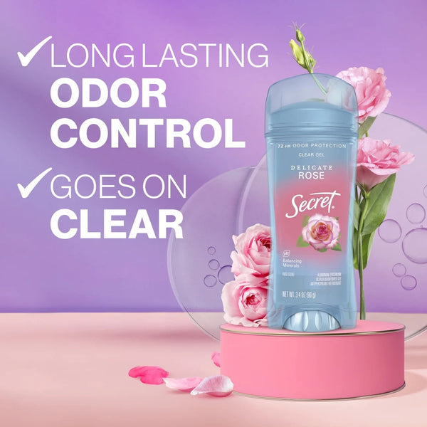 Clear Gel Antiperspirant and Deodorant for Women, Rose Scent - 2 packs - 3.4 oz per pack - plus 3 My Outlet Mall Resealable Storage Pouches
