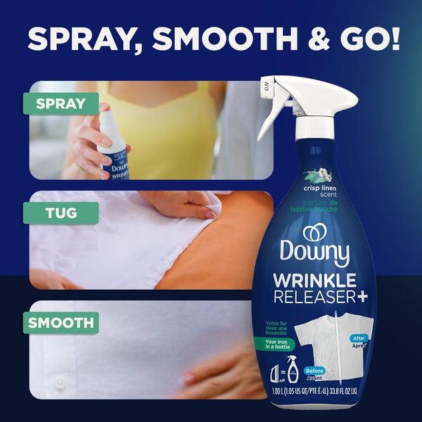 Wrinkle Releaser Spray, Fabric Refreshing and Odor Eliminating, Crisp Linen - 2 packs - 33.8 fl oz per pack - plus 3 My Outlet Mall Resealable Storage Pouches