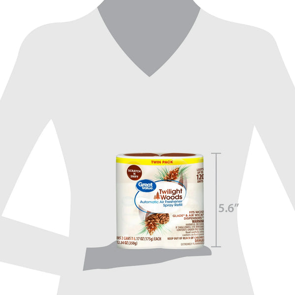 Automatic Air Freshener Spray Refill, Twilight Woods, Twin pack - 3 packs- plus 3 My Outlet Mall Resealable Storage Pouches