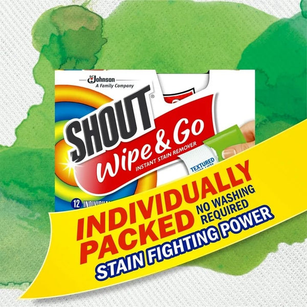 Wipe & Go, Laundry Instant Stain Remover -  1 pack - 12 count per pack plus 3 My Outlet Mall Resealable Storage Pouches.