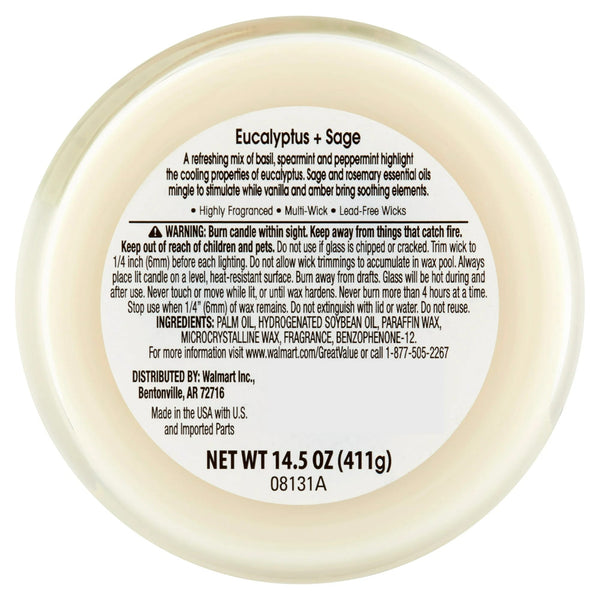 Eucalyptus & Sage Candle - 2 packs- 14 oz per pack - plus 3 My Outlet Mall Resealable Storage Pouches