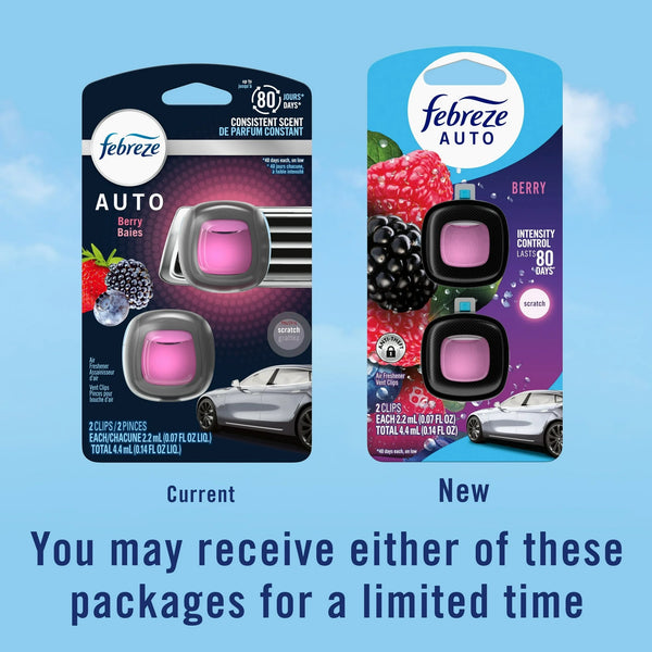 Auto Car Air Freshener, Odor-Fighting Car Vent Clip, Berry, 2 Count - 1 pack - plus 3 My Outlet Mall Resealable Storage Pouches