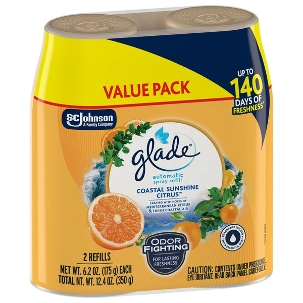 Automatic Spray Refills, Air Freshener, Infused with Essential Oils, Coastal Sunshine Citrus - 2 packs - 2 count per pack - plus 3 My Outlet Mall Resealable Storage Pouches