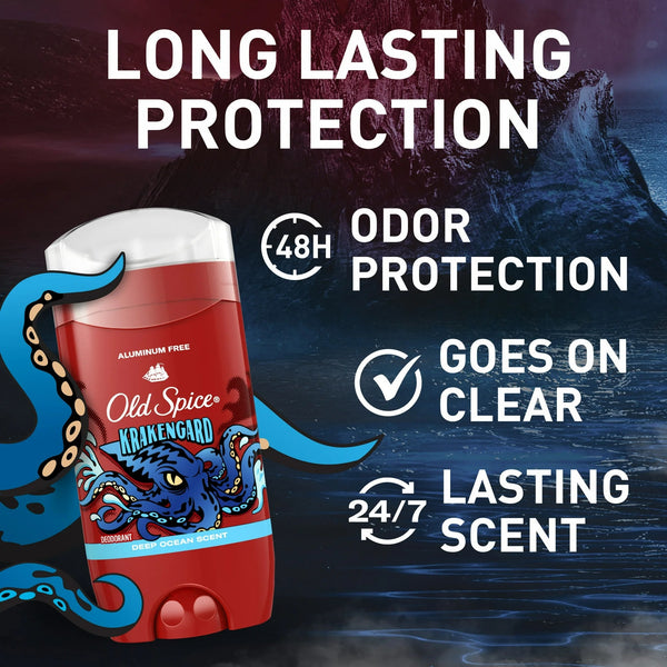 Old Spice Aluminum Free Deodorant for Men, Stick, Krakengard, Deep Ocean Scent - 1 pack - 3 oz per pack - plus 3 My Outlet Mall Resealable Storage Pouches