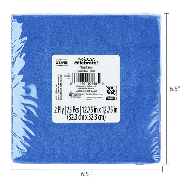 6.5" x 6.5" Disposable Blue Paper Napkins - 1 pack - 75 Count per pack - plus 3 My Outlet Mall Resealable Storage Pouches