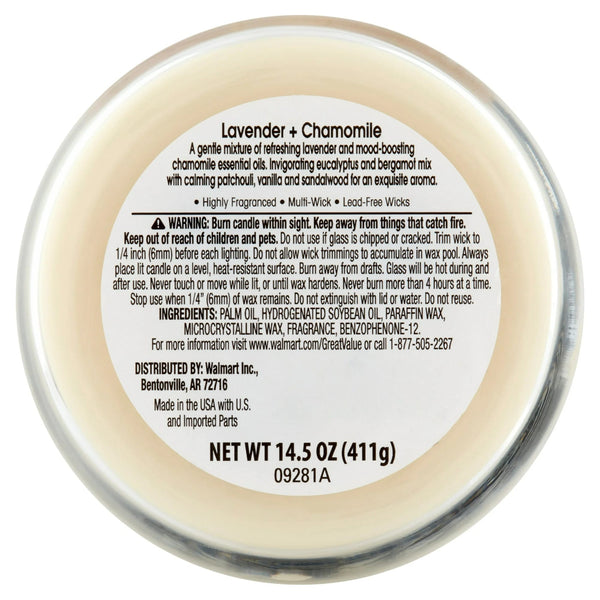 Lavender & Chamomile Scented Candle - 1 pack - 14 oz per pack - plus 3 My Outlet Mall Resealable Storage Pouches
