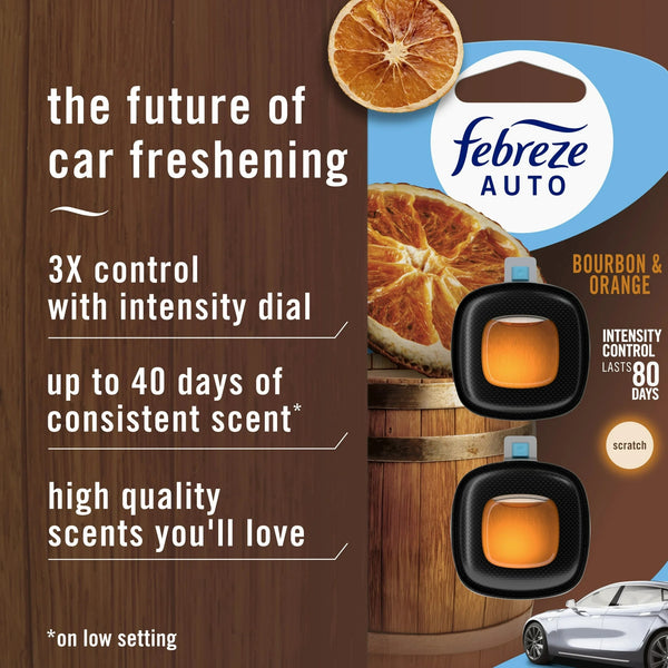 Auto Car Air Freshener, Odor-Fighting Car Vent Clip, Bourbon & Orange, 2 Count - 1 pack - plus 3 My Outlet Mall Resealable Storage Pouches
