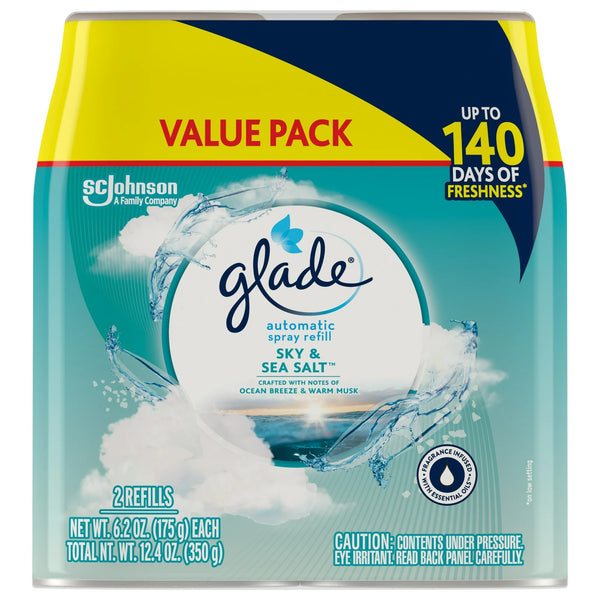 Automatic Spray Refills, Air Freshener, Infused with Essential Oils, Sky & Sea Salt - 3 packs - 2 count per pack - plus 3 My Outlet Mall Resealable Storage Pouches