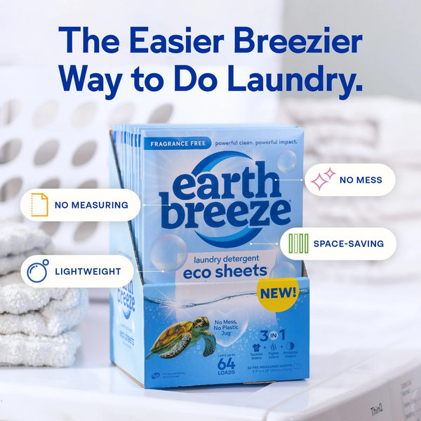 Laundry Detergent Sheets, Fragrance-Free Eco Sheets, 64 Loads - 2 packs - 32 count per pack plus 3 My Outlet Mall Resealable Storage Pouches