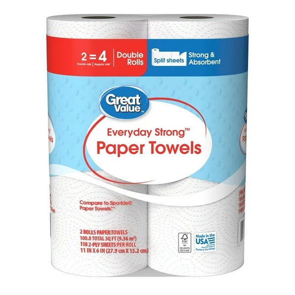 Everyday Strong Paper Towels, Split Sheets, 2 Double Rolls, Compare to Sparkle - 1 pack - plus 3 My Outlet Mall Resealable Storage Pouches