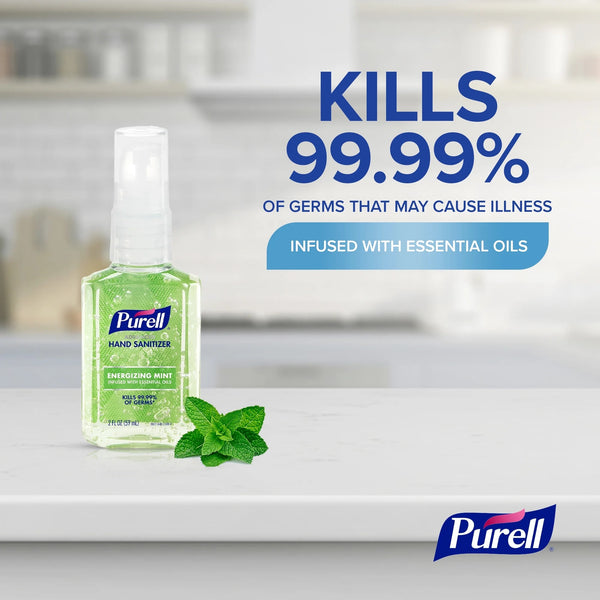Advanced Hand Sanitizer Energizing Mint, Infused with Essential Oils, Pump Bottle - 1 pack - 2oz per pack - plus 3 My Outlet Mall Resealable Storage Pouches
