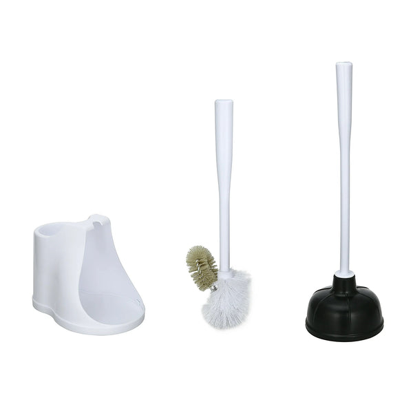 Toilet Plunger & Brush with Caddy 3 Piece Set, White - 1 pack - plus 3 My Outlet Mall Resealable Storage Pouches