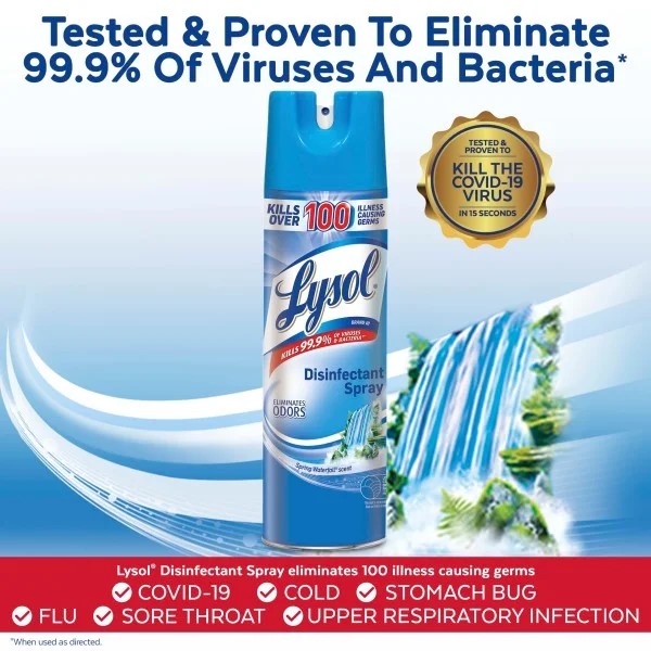 Disinfectant Spray, Spring Waterfall- 2 pack - 19 oz per pack - plus 3 My Outlet Mall Resealable Storage Pouches