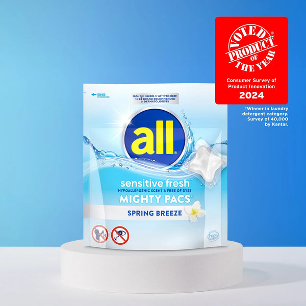 Sensitive Fresh Mighty Pacs Laundry Detergent Pacs, Hypoallergenic Spring Breeze Scent, Gentle for Sensitive Skin, HE Compatible - 2 packs - 19 Count - plus 3 My Outlet Mall Resealable Storage Pouches