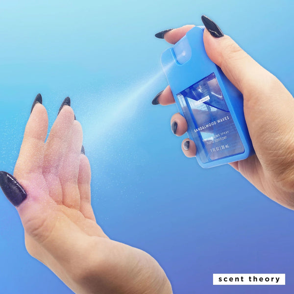 Hand Sanitizer Spray, Sandalwood Waves - 2 packs - 1fl oz per pack - plus 3 My Outlet Mall Resealable Storage Pouches