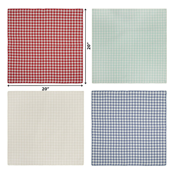100% Cotton Fabric Napkin Set, Multicolor Gingham, 20" W x 20" L - 1 pack - 4 Count per pack - plus 3 My Outlet Mall Resealable Storage Pouches