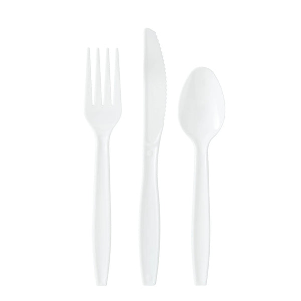 Assorted Plastic Disposable Cutlery Set, White, includes 32F/32S/32K - 2 packs - 96 Count per pack - plus 3 My Outlet Mall Resealable Storage Pouches