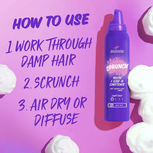 Sprunch Mousse & Leave-in Conditioner for Curly & Wavy Hair, Unisex - 2 packs - 6 oz per pack - plus 3 My Outlet Mall Resealable Storage Pouches