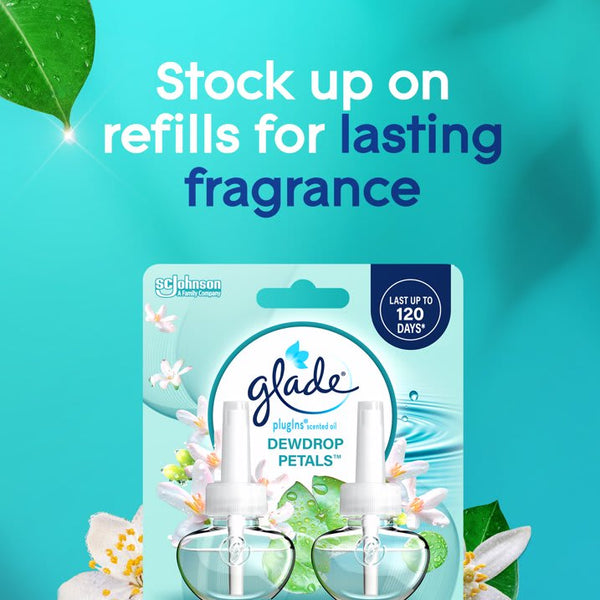 PlugIns Refills Air Freshener, Dewdrop Petals, 2 Refills - 1 pack - plus 3 My Outlet Mall Resealable Storage Pouches