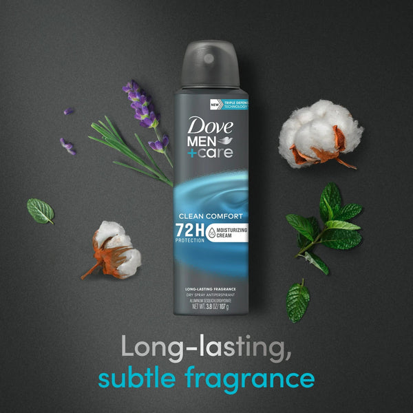 Men+Care Long Lasting Antiperspirant Deodorant Dry Spray, Clean Comfort - 2 packs - 3.8 oz per pack - plus 3 My Outlet Mall Resealable Storage Pouches