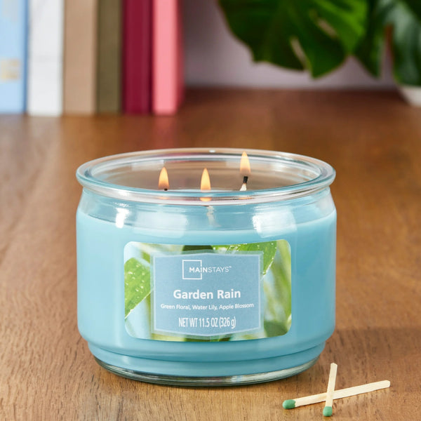 Garden Rain Scented 3-Wick Glass Jar Candle - 2 packs - 11.5 oz per pack - plus 3 My Outlet Mall Resealable Storage Pouches