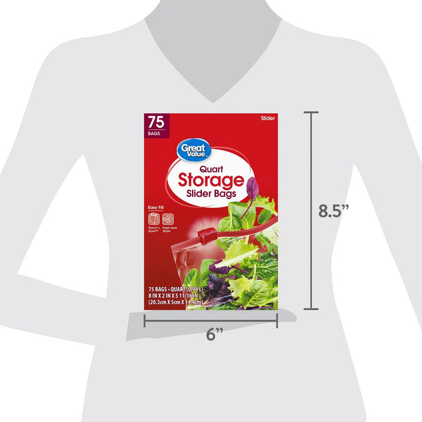 Fresh Seal Slider Zipper Bags, Quart Storage - 2 packs -  75 Count per pack - plus 3 My Outlet Mall Resealable Storage Pouches