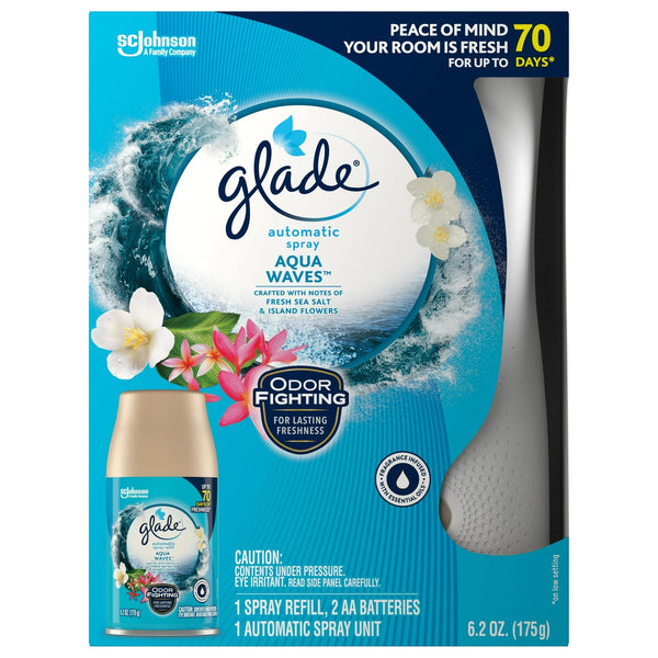 Automatic Spray Air Freshener Starter Kit, 1 Holder and 1 Refill, Aqua Waves, Fragrance Infused with Essential Oils - 2 packs -plus 3 My Outlet Mall Resealable Storage Pouches
