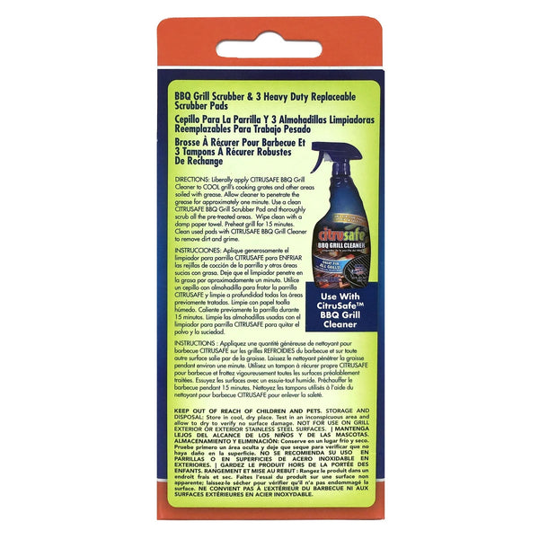 BBQ Grill Scrubber Handle & 3 Heavy Duty Replaceable Blue Nylon Scrubber Pads - 2 packs -  1 count per pack - plus 3 My Outlet Mall Resealable Storage Pouches