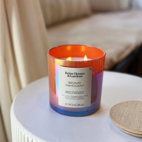 Bronze Mahogany Scented 2-Wick Iridescent Jar Candle - 1 pack - 12 oz per pack - plus 3 My Outlet Mall Resealable Storage Pouches